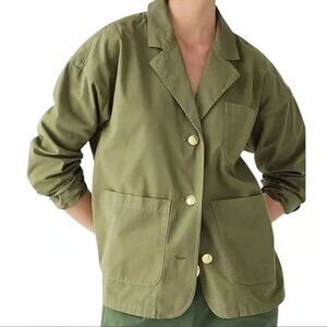 J.Crew Cotton Women's Blazer Jacket Olive Gold Buttons Utility Pockets Size XS
